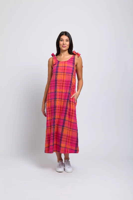 Foil Bali Tie Dress in Pink Check