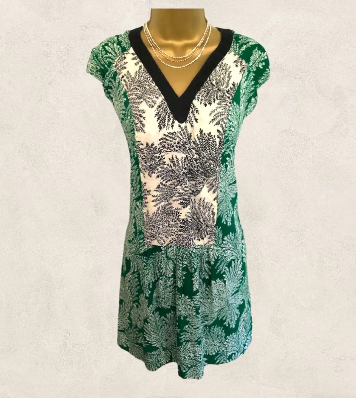 Hoss Intropia Green & White Leaf Print Tunic Dress  UK 10 US 6 EU 38