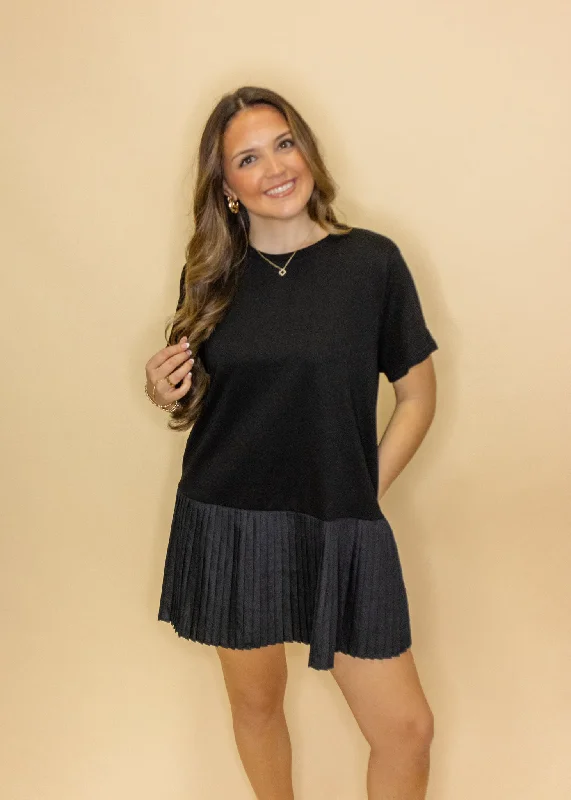 Black Pleated Twofer Dress
