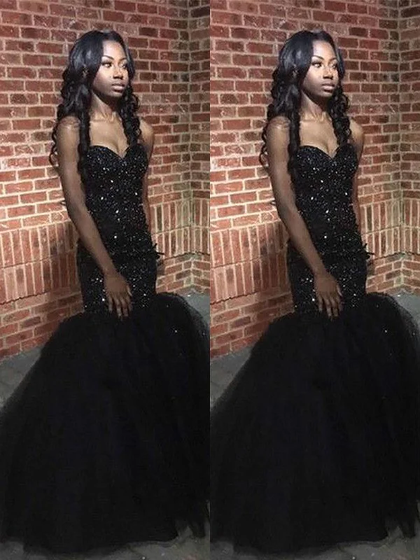 Gorgeous Mermaid Sleeveless Sweetheart Sequins Beading Floor-Length Prom Dresses