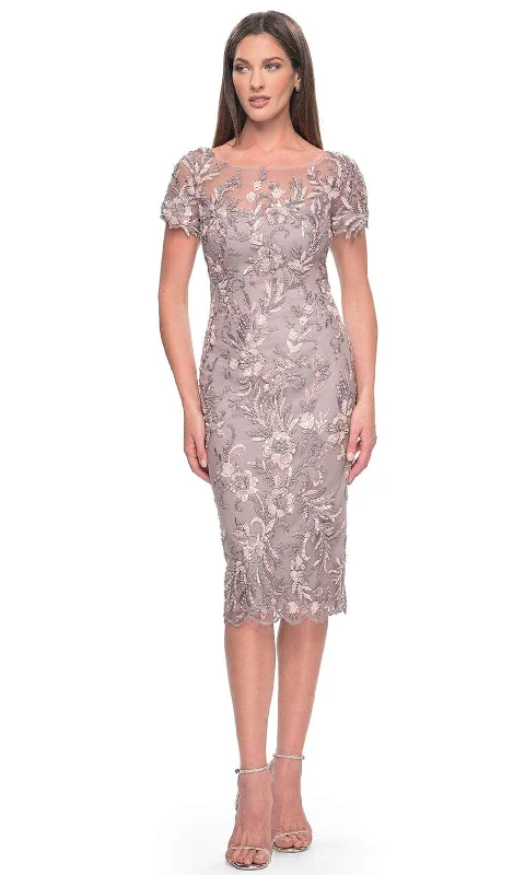 La Femme 31775 - Floral Lace Applique Dress with Short Sleeves