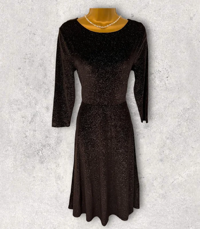 Laura Ashley Ladies Black Sparkly V Back Fit & Flare Dress UK 8 US 4 EU 36