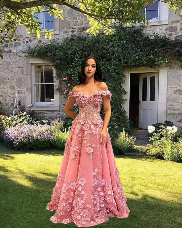Graceful A-line Off Shoulder Embroidery Prom Dress