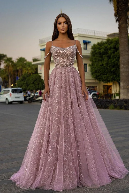 Sparkly Aline Spaghetti Strapes Floor-Length Prom Dress
