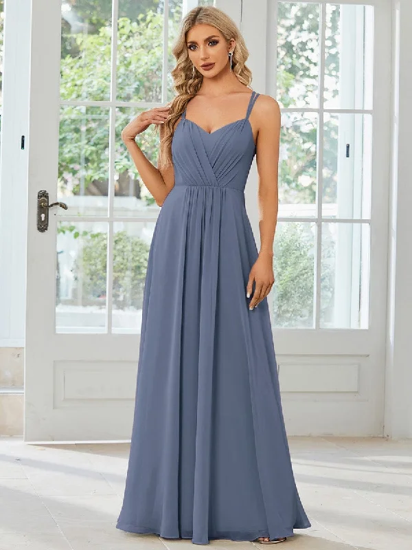 Convertible Chiffon Open Back Spaghetti Straps Formal Evening Dress