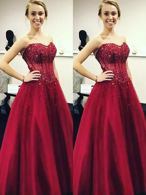 Ball Gown Sleeveless Sweetheart Beading Floor-Length Satin Prom Dresses