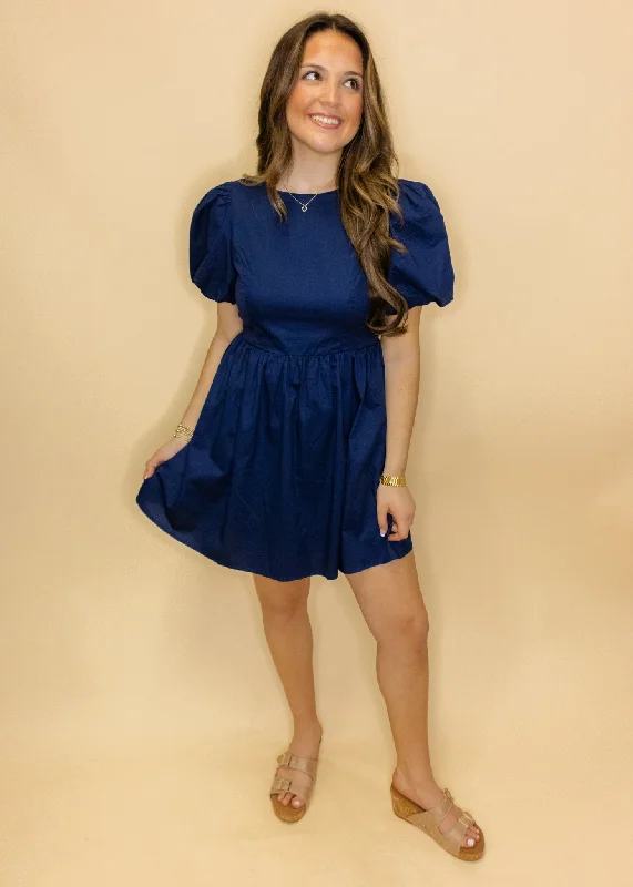 Navy Bow Back Detail Dress