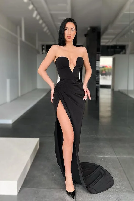 Sleeveless Sweetheart Front-Split Sexy Sweep-Train Prom Dress