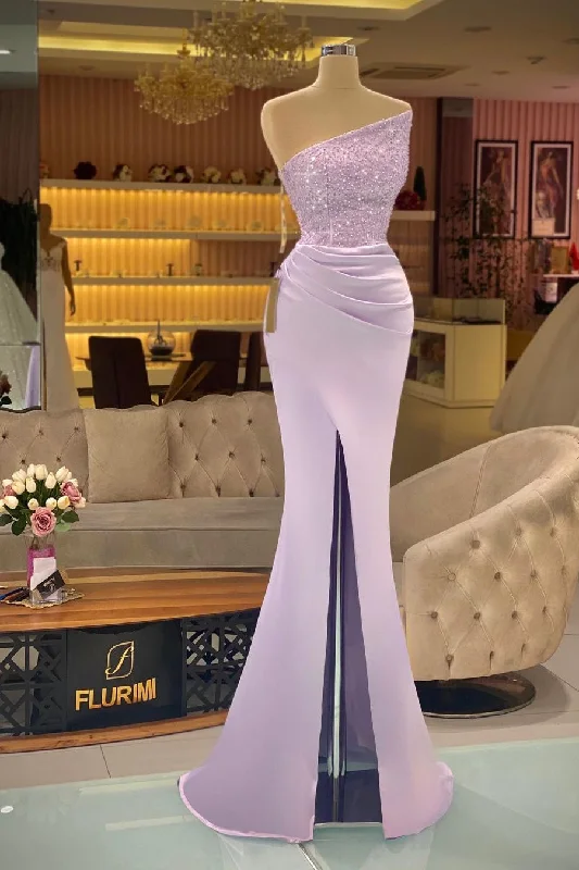 Simple Sequined Sleeveless Split Mermaid Prom Dress