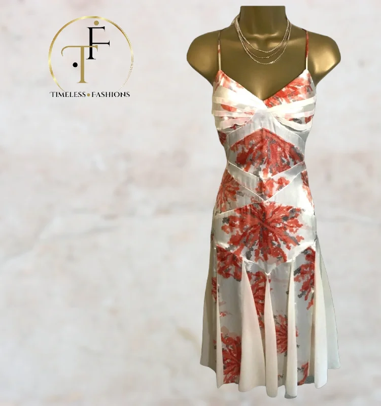 Amanda Wakeley Womens Ivory & Peach Satin & Chiffon Summer Dress UK 8 US 4 EU 36