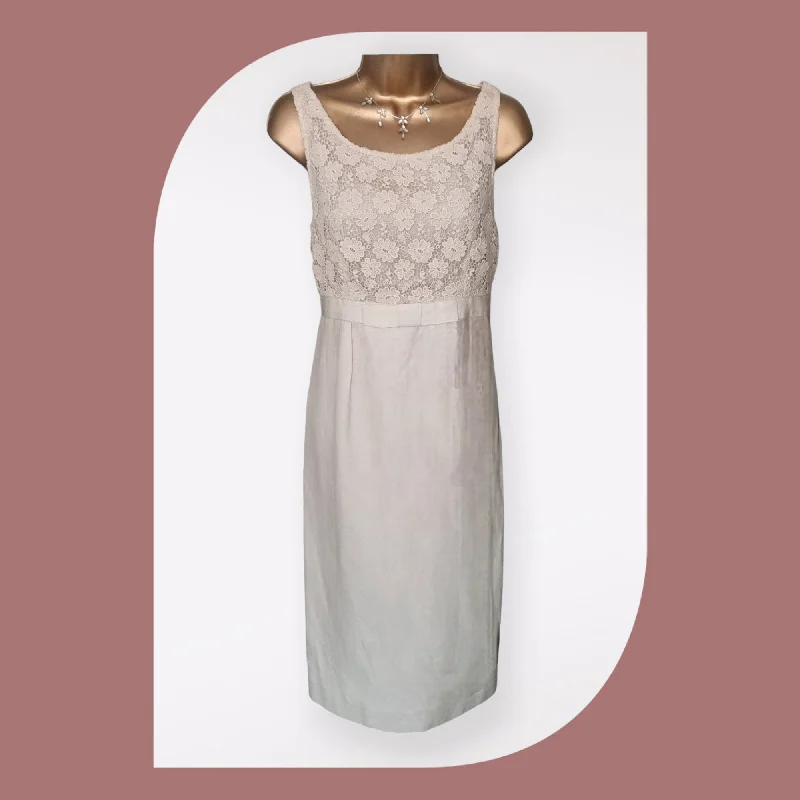 L.K. Bennett Womens Cream Lace Front Dress UK 12 US 8 EU 40