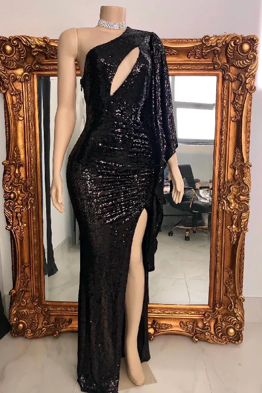 Charming One Shoulder Split Front Long Mermaid Prom Dress