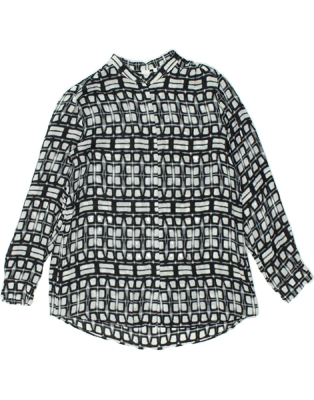 1863 BY ETERNA Womens Shirt EU 38 Medium Blue Geometric Chic Button-Up Short Shirt
