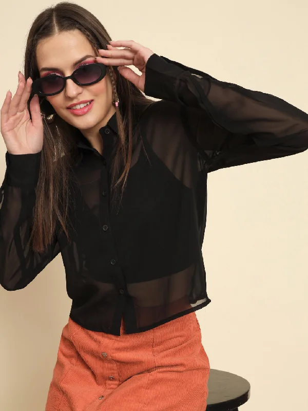 MAZIE Women Regular Fit Solid Curved Collar Casual Shirt Classic Casual Short Sleeve MAZIE Women Regular Fit Solid Curved Collar Casual Shirt Classic Casual Short Sleeve