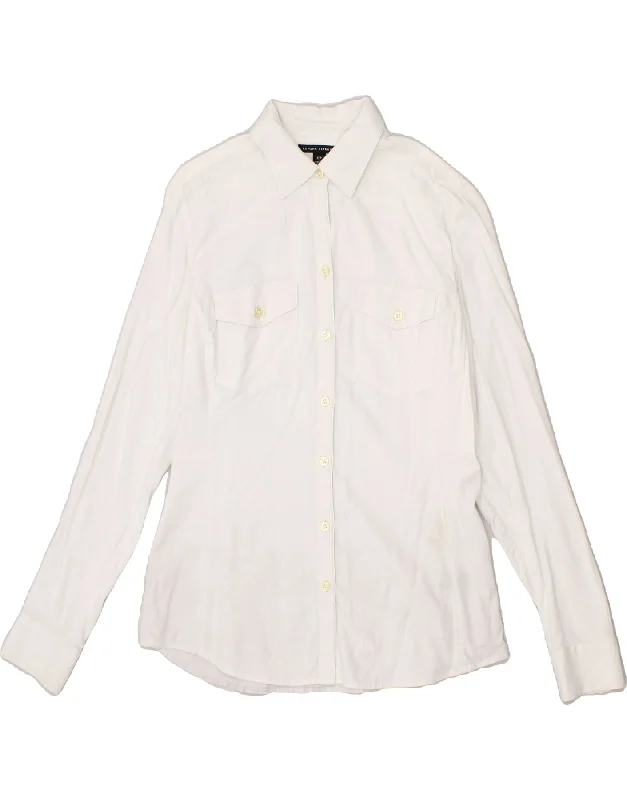 BANANA REPUBLIC Womens Shirt UK 10 Small White Cotton Trendy Short Sleeve Blouse