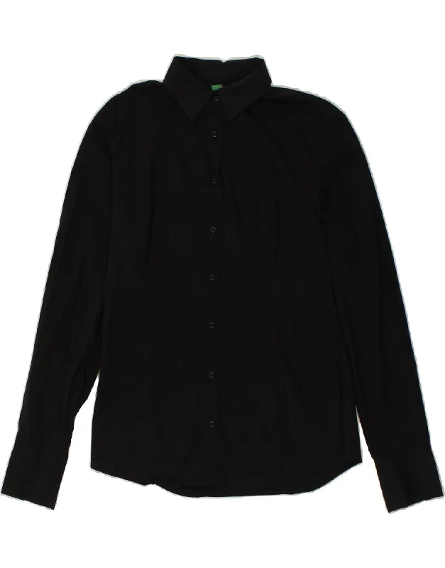 BENETTON Womens Shirt UK 14 Large Black Cotton Cozy Cotton Short Tee