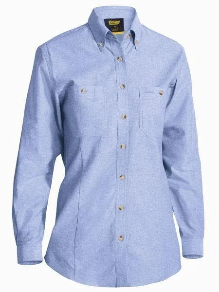 Bisley Women's Long Sleeve Chambray Shirt (BL6407) Comfortable Ribbed Short Sleeve