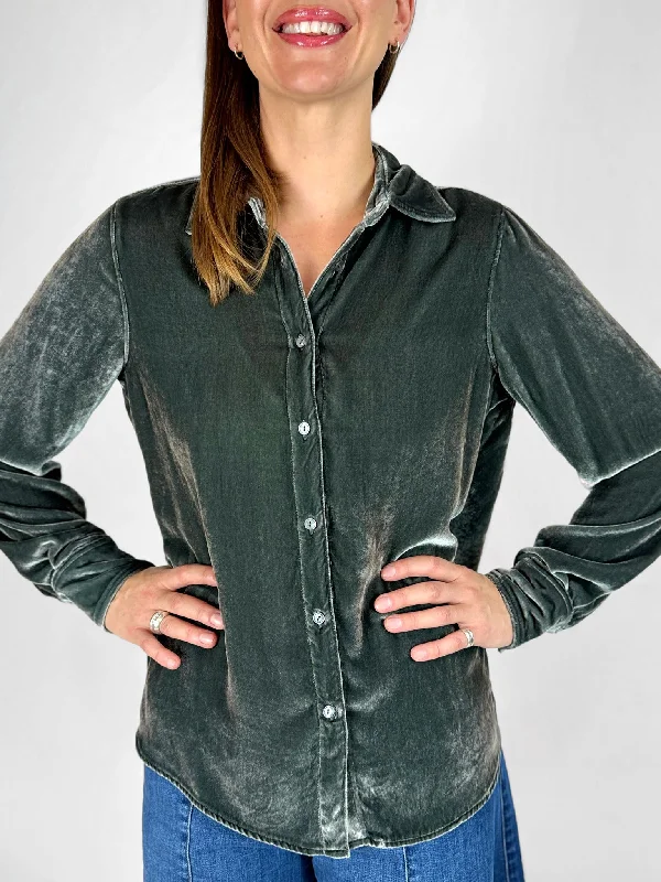 Cabalia Velvet Shirt - 2 Colours Comfortable Short Sleeve Blouse