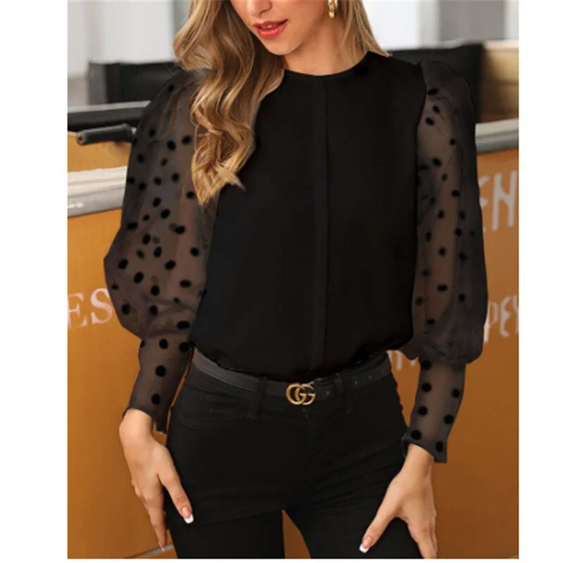 Casual Women Long Sleeve Sheer Mesh Blouse Tops Elegant Lantern Sleeve Polka Dot Female See-Through Blouse Pink White Shirts Top Relaxed Fit Short Tunic Casual Women Long Sleeve Sheer Mesh Blouse Tops Elegant Lantern Sleeve Polka Dot Female See-Through Blouse Pink White Shirts Top Relaxed Fit Short Tunic