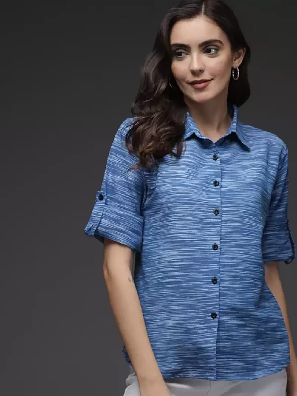TANDUL Women Regular Fit Printed Button Down Collar Formal Shirt Casual Slouchy Short Sleeve TANDUL Women Regular Fit Printed Button Down Collar Formal Shirt Casual Slouchy Short Sleeve