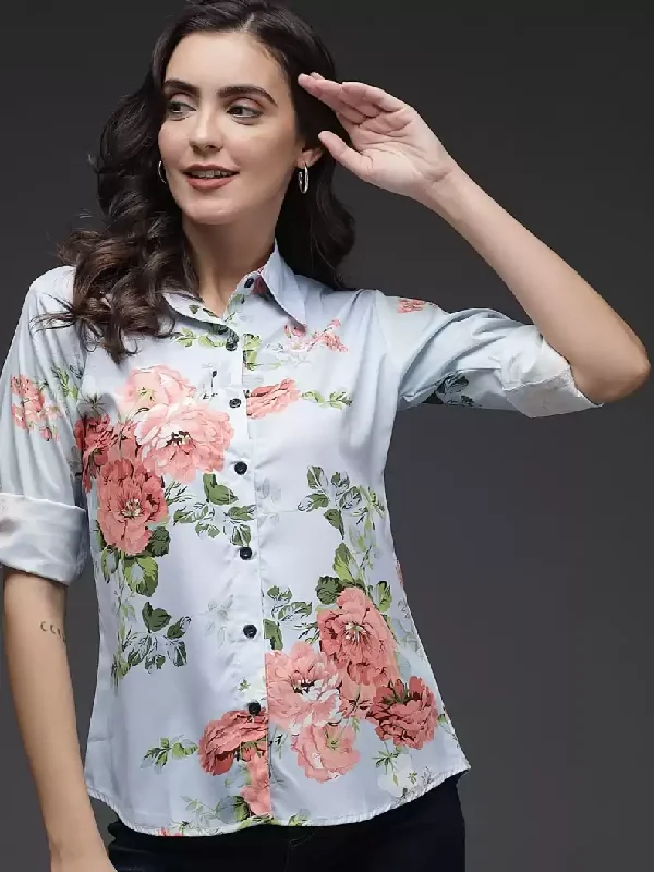 TANDUL Women Regular Fit Printed Button Down Collar Formal Shirt Stylish Printed Short Shirt TANDUL Women Regular Fit Printed Button Down Collar Formal Shirt Stylish Printed Short Shirt