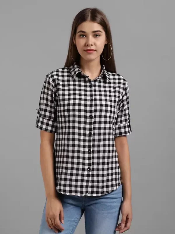 TANDUL Women Regular Fit Self Design, Checkered Casual Shirt Classic Basic Short Shirt TANDUL Women Regular Fit Self Design, Checkered Casual Shirt Classic Basic Short Shirt