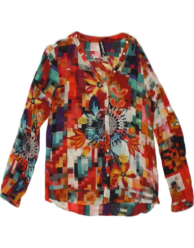 DESIGUAL Womens Shirt Blouse UK 10 Small Red Floral Modal Fashionable Draped Short Sleeve DESIGUAL Womens Shirt Blouse UK 10 Small Red Floral Modal Fashionable Draped Short Sleeve