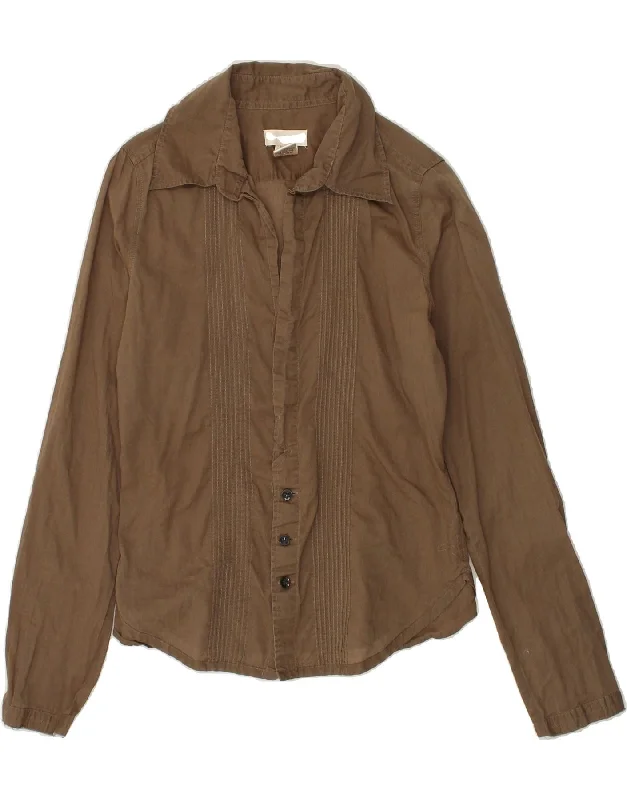 DIESEL Womens Shirt UK 10 Small Brown Cotton Elegant Longline Short Shirt