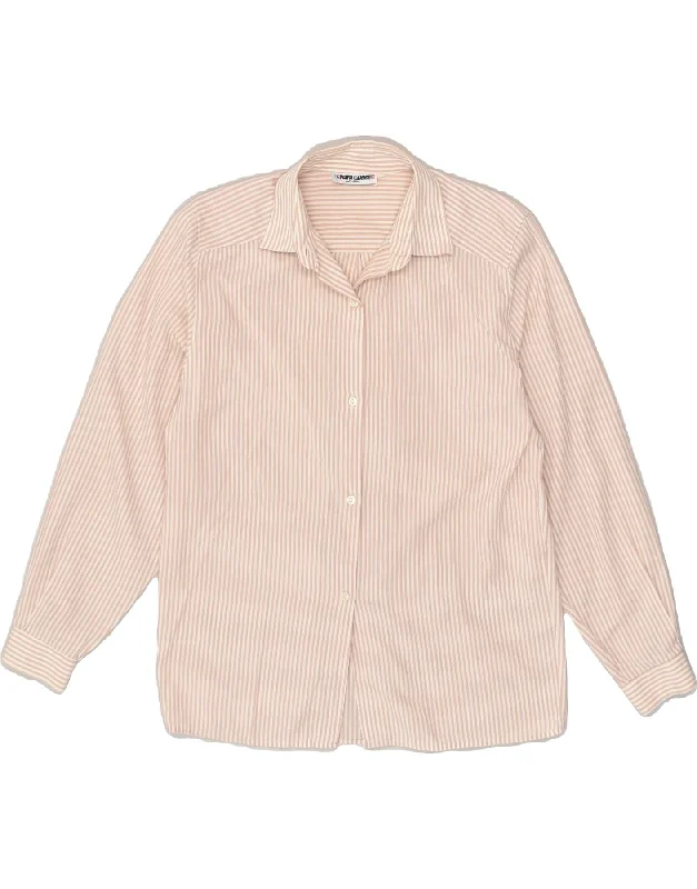 ENARA CAMICE Womens Shirt UK 12 Medium Beige Pinstripe Cotton Elegant Draped Short Sleeve ENARA CAMICE Womens Shirt UK 12 Medium Beige Pinstripe Cotton Elegant Draped Short Sleeve