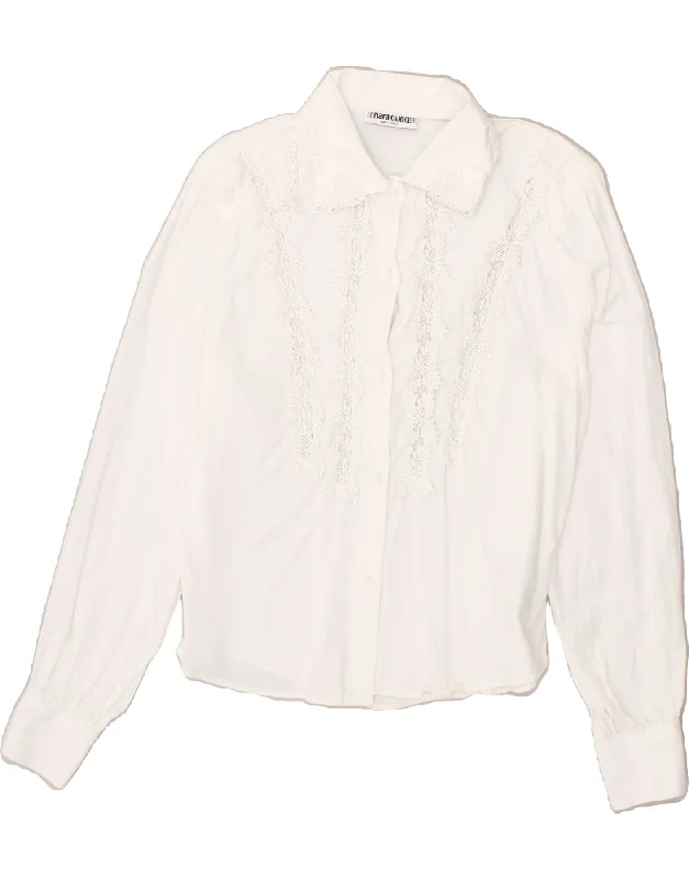 ENARA CAMICECE Womens Shirt UK 12 Medium White Floral Cotton Trendy Short Sleeve Blouse ENARA CAMICECE Womens Shirt UK 12 Medium White Floral Cotton Trendy Short Sleeve Blouse