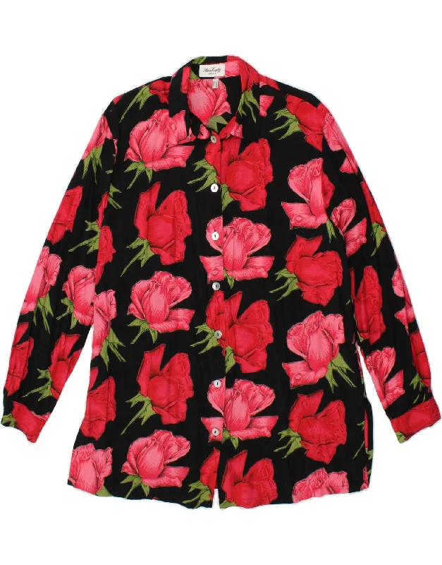 FAIR LADY Womens Shirt Blouse UK 18 XL Red Floral Viscose Cozy Plain Short Sleeve