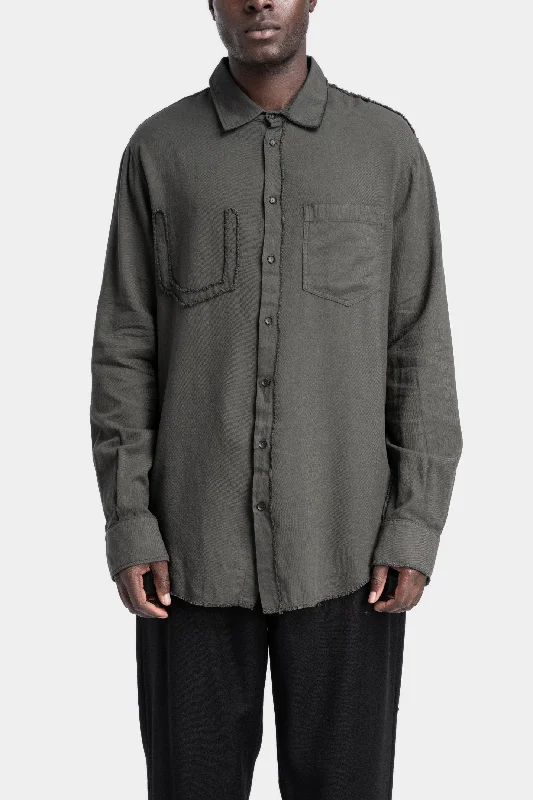 Fringe detail shirt, Smoke brown Trendy Floral Short Sleeve