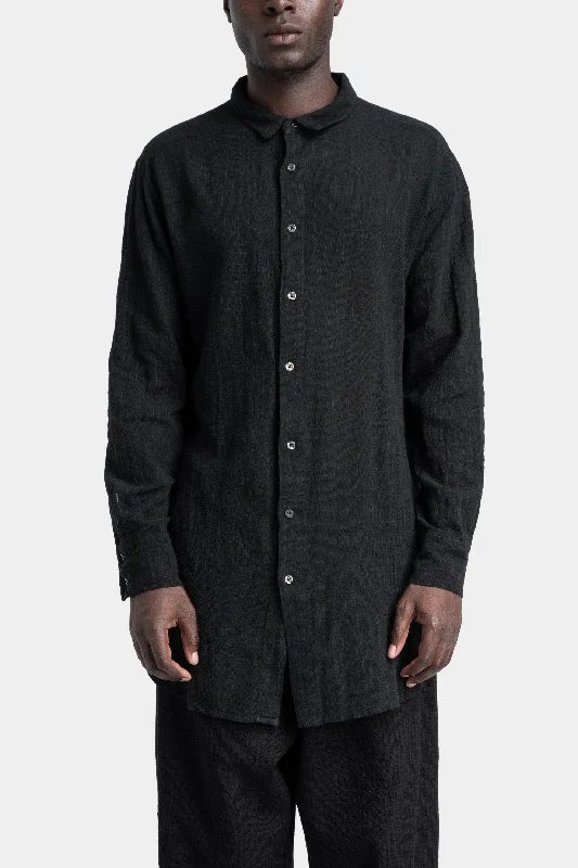 Gauze cotton long shirt, Black Classic Basic Short Shirt