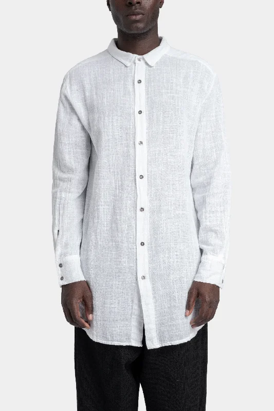 Gauze cotton long shirt, White Cozy Printed Short Shirt
