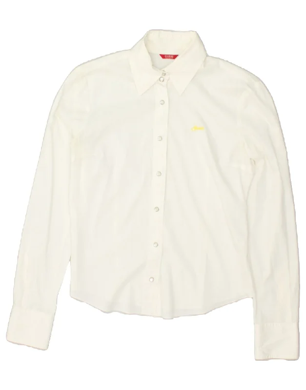 GUESS Womens Shirt UK 10 Small White Relaxed Short Sleeve Tee