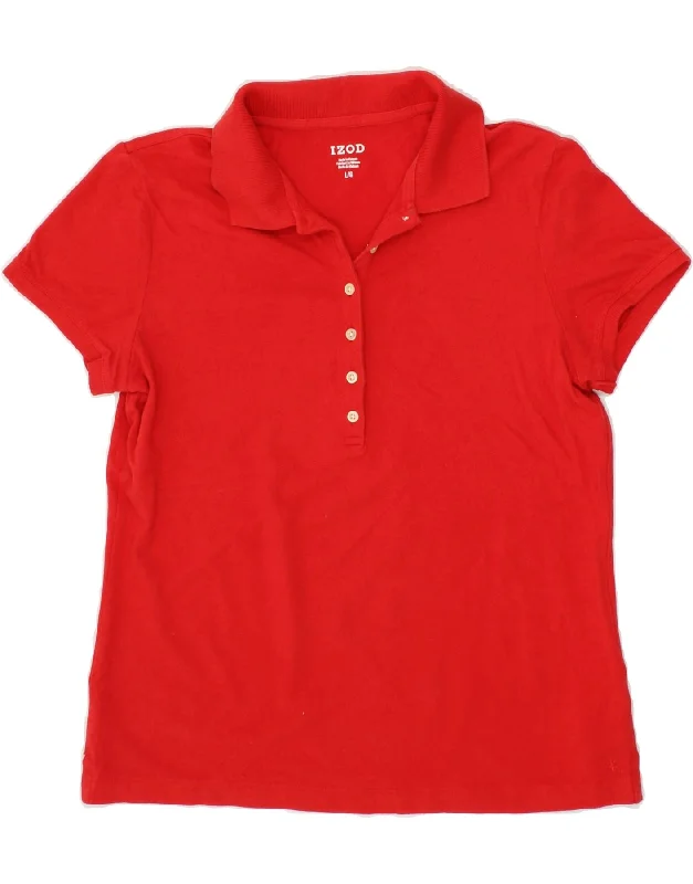 IZOD Womens Polo Shirt UK 14 Large Red Cotton Stylish Printed Short Shirt