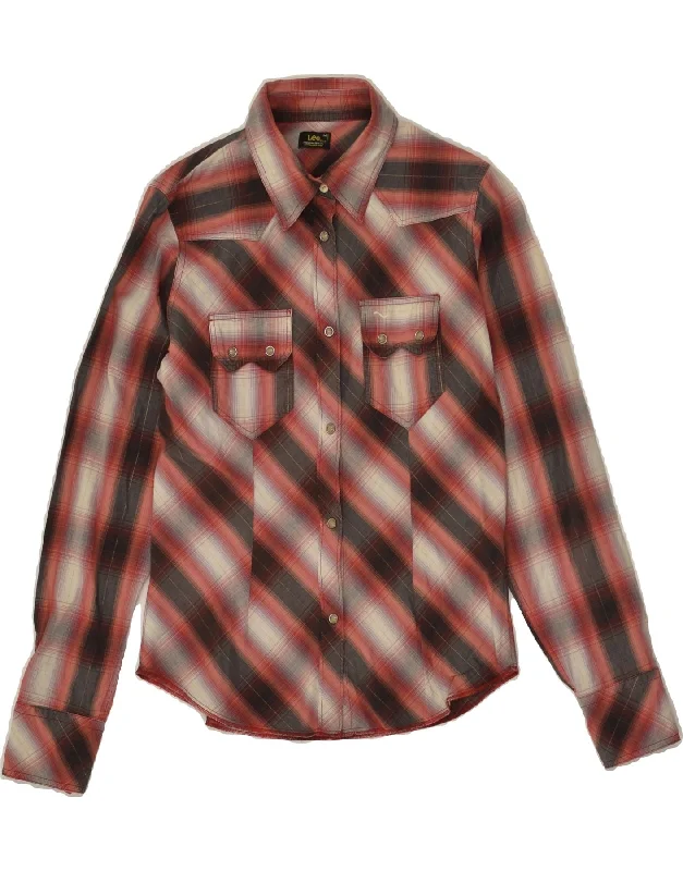 LEE Womens Shirt UK 12 Medium Red Check Classic Cropped Short Sleeve