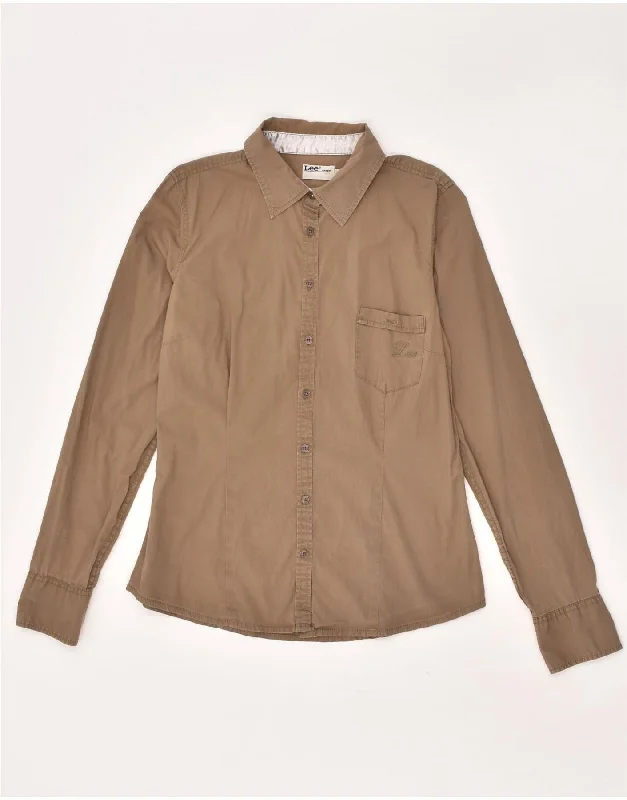LEE Womens Shirt UK 14 Medium Brown Cotton Casual Cotton Short Shirt