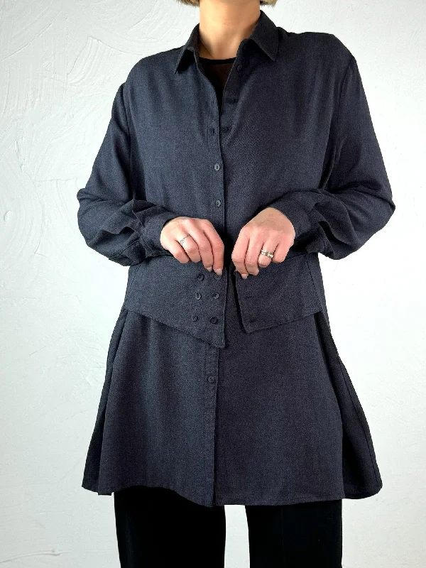 Lurdes Bergada Longline Navy Shirt 430 Casual Button-Up Short Tee