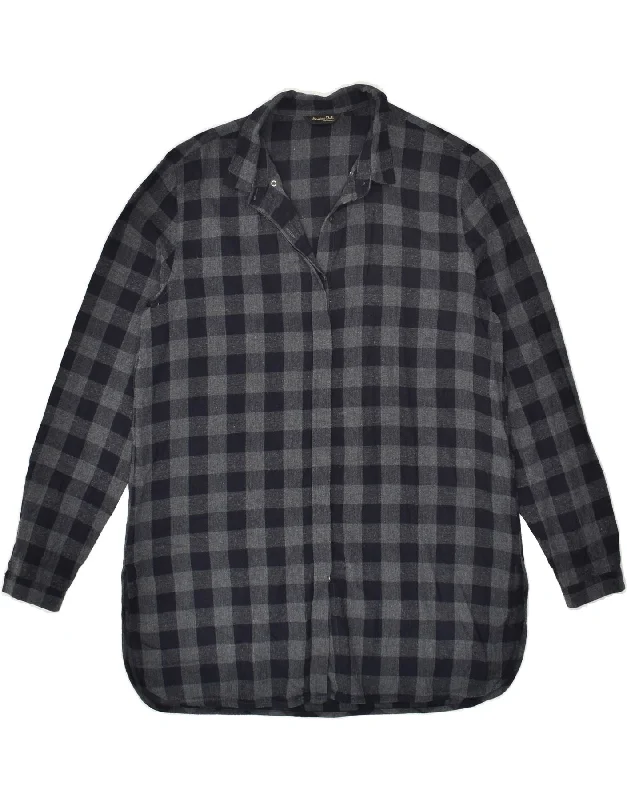 MASSIMO DUTTI Womens Shirt EU 42 Large Navy Blue Check Cotton Trendy Button-Front Short Sleeve MASSIMO DUTTI Womens Shirt EU 42 Large Navy Blue Check Cotton Trendy Button-Front Short Sleeve