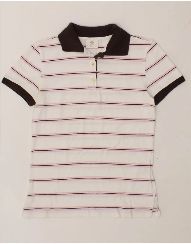 NORTH SAILS Womens Polo Shirt UK 12 Medium White Striped Cotton Relaxed Short Sleeve Tee NORTH SAILS Womens Polo Shirt UK 12 Medium White Striped Cotton Relaxed Short Sleeve Tee