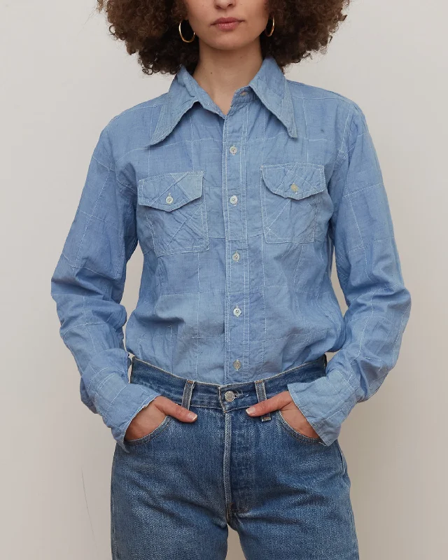 Patchwork Chambray Shirts Cozy Summer Short Shirt
