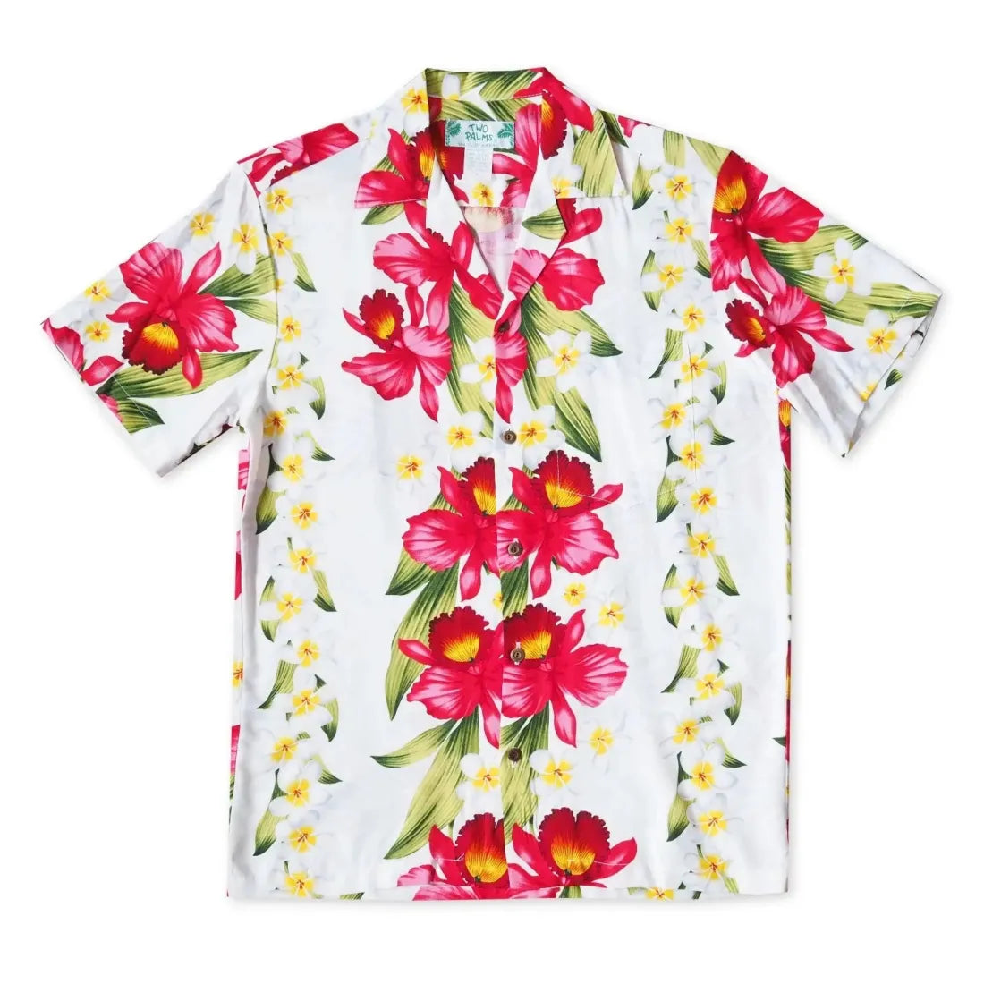 Orchid Play White Hawaiian Rayon Shirt Classic V-Neck Short Shirt