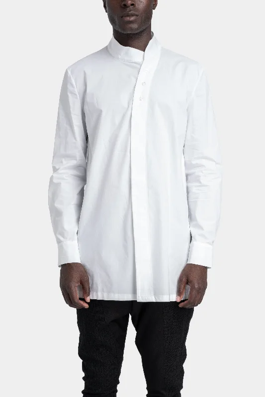Overlap collar shirt, White Relaxed Fit Short Blouse