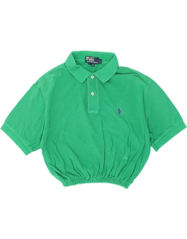 POLO RALPH LAUREN Womens Polo Shirt Large Green Cotton Elegant Draped Short Sleeve