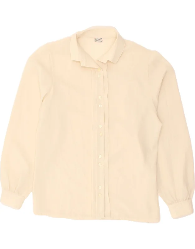 PRIMAVERA FIRENZE Womens Shirt UK 12 Medium Beige Polyester Chic Button-Up Short Shirt PRIMAVERA FIRENZE Womens Shirt UK 12 Medium Beige Polyester Chic Button-Up Short Shirt