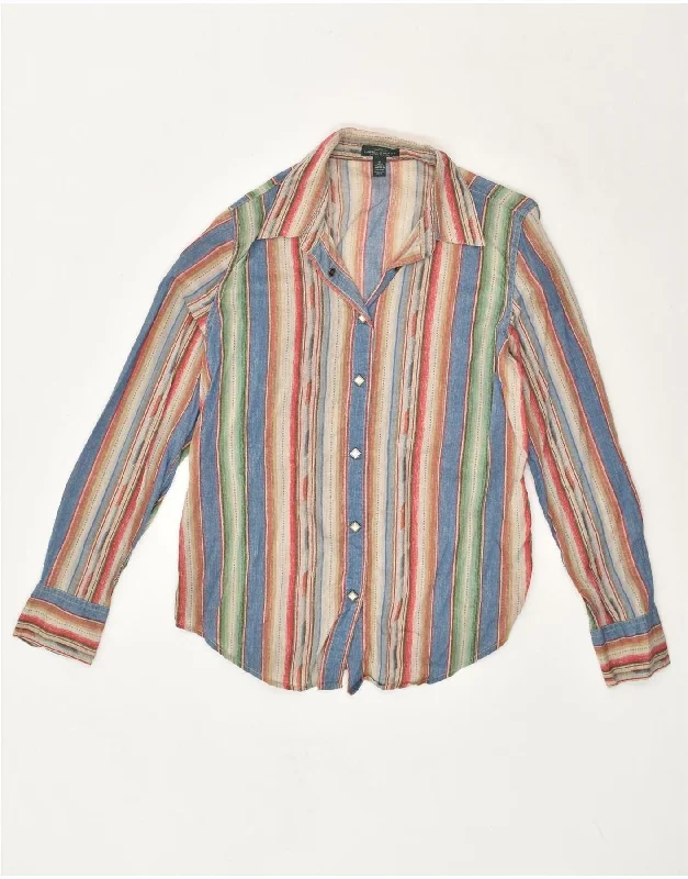 RALPH LAUREN Womens Shirt UK 14 Medium Multicoloured Striped Cotton Relaxed Cotton Short Blouse RALPH LAUREN Womens Shirt UK 14 Medium Multicoloured Striped Cotton Relaxed Cotton Short Blouse