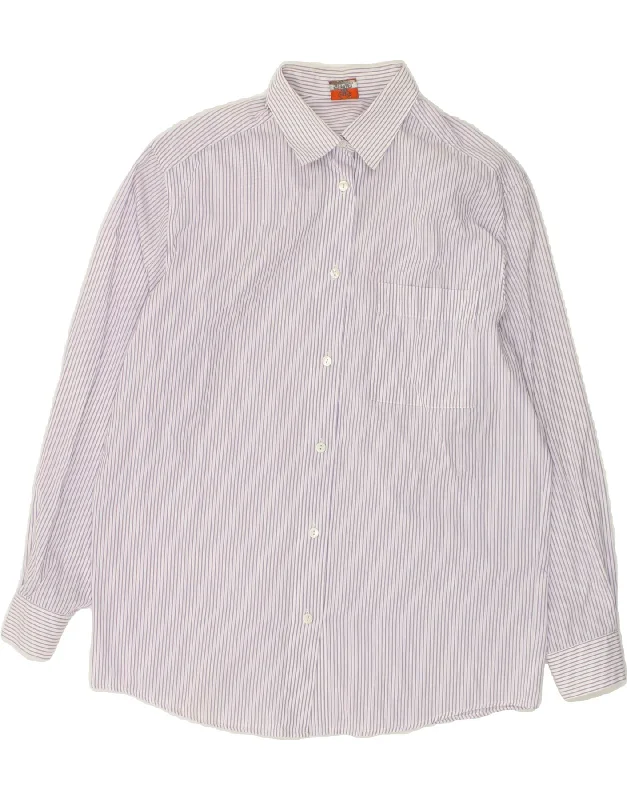STEFANEL Womens Shirt UK 20 2XL Purple Pinstripe Fashionable Plaid Short Sleeve