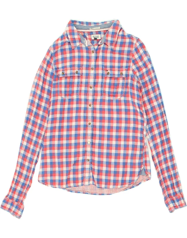 TOMMY HILFIGER Womens Shirt UK 14 Medium Red Gingham Cotton Fashionable Sheer Short Shirt TOMMY HILFIGER Womens Shirt UK 14 Medium Red Gingham Cotton Fashionable Sheer Short Shirt