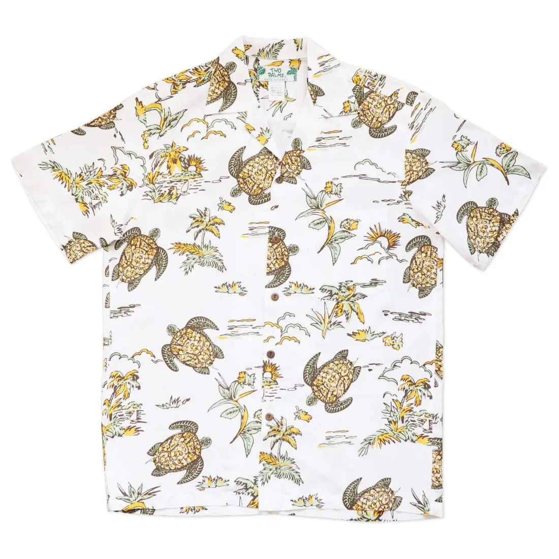 Turtle Bay White Hawaiian Rayon Shirt Stylish Pleated Short Sleeve